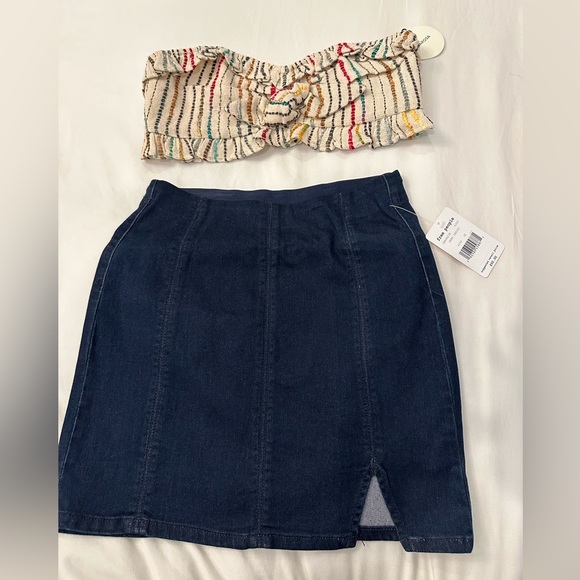 NWT ✨ Free People Femme Fatal dark indigo denim mini skirt - Picture 14 of 14